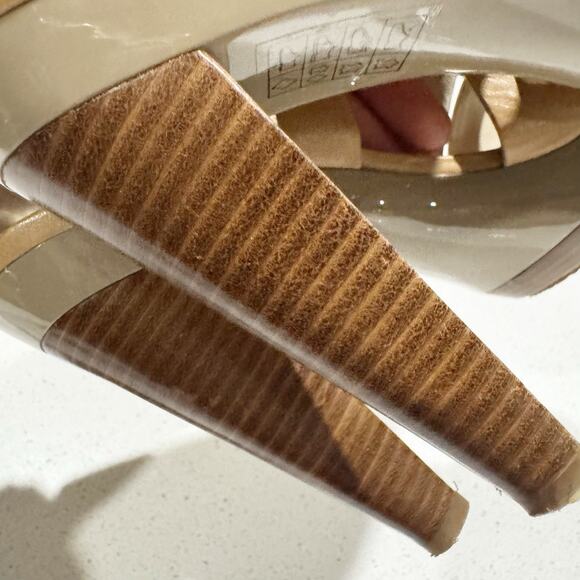 Michael Kors Tan Carla Ultra-High Peep Toe Platform Heels | Size 9M - Picture 9 of 10